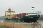 Der Containerfrachter Sandy Rickmers / Majuro (IMO: 9220079) auf dem NOK bei Hochdonn am 06.04.2011 fotografiert.