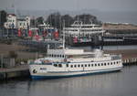 Die MS Baltica der Reederei BSTW Baltic Schiffahrt und Touristik mit Heimathafen Lübeck lag am Morgen des 01.08.2019 in Warnemünde.