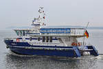FAREWELL II am 25.03.2018 auslaufend Lübeck-Travemünde. Das Schiff wird vor allem für Seebestattungen eingesetzt.