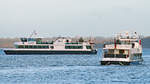 Fahrgastschiffe HANSE (links) und HERMES (rechts) am 30.12.2018 im Hafen von Lübeck-Travemünde