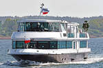 Fahrgastschiff HANSE am 12.05.2023 auf der Trave unweit Lübeck-Travemünde