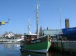 Zu Angelfahrten startet der ehmalige Fischkutter  TROMPER WIEK  vom Hafen in Wiek/Rgen aus.Aufgenommen am 05.Mai 2013.