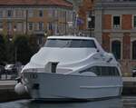 TS 510, Delfino Verde AS; Gebaut in der Werft Foschi Cesenatico; BJ 2006: L 25,5 m; B 6,5 m; Max Kapazitt 212 Personen, liegt am Pier Pescheria am Rive de Trieste. 05.2025