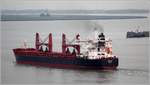 Die 2012 gebaute ARKADIA (IMO 9590797) fährt Höhe Bremerhaven weseraufwärts. Sie ist 197 m lang und 32,60 m breit, hat eine GT/BRZ von 33.958 und eine DWT von 56.348 t. Heimathafen ist Helsinki (Finnland). 14.08.2020