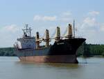 MR-TRADER (IMO:9084255; L=148m; B=23m; DWT:18703To; Bj.1994) ankert in den Gewässern der Donau zwischen Pehi und Isaccea; 230704