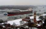 MS SPIRIT OF BRAZIL IMO 8515740, der Bulk-Carrier fhrt hier mit eigener Kraft mit Kurs Rostock durch die Priwallenge zur Ostsee...