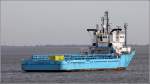 Die 1983 gebaute BLUE BETA (IMO 8112665) am 24.02.2014 in der Elbmündung vor Cuxhaven. Dieser Offshore-Versorger ist 63,6 m lang, 17,5 m breit, hat eine GT von 2.099 und eine DWT von 2.500 t. Heimathafen ist Faaborg (Dänemark).