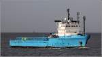 Die 1983 gebaute BLUE BETA (IMO 8112665) am 24.02.2014 in der Elbmündung vor Cuxhaven. Dieser Offshore-Versorger ist 63,6 m lang, 17,5 m breit, hat eine GT von 2.099 und eine DWT von 2.500 t. Heimathafen ist Faaborg (Dänemark).