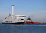 Am Mittag des 21.02.2021 traf die Scandlines Fähre COPENHAGEN AUF Das Versorgungsschiff ERRIE und Lotseboot BUTT in Warnemünde.