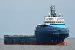 Die HIGHLAND DEFENDER IMO-Nummer:9639335 Flagge:Gro�britannien L�nge:87.0m Breite:18.0m Baujahr:2013 Bauwerft:Remontowa Shipbuilding,Danzig Polen vor der Alten Liebe Cuxhaven am 18.06.26