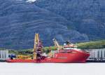 Subsea 7  NORMAND OCEANIC , Spezialschiff für unterseeische Bauten. Gesehen in Sandnessjøen, Juni 2015