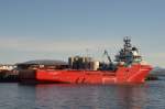 SKANDI MONGSTAD ein Frachtschiff im Hafen von Sandnessjen, 04.07.2012.