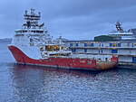 Das Versorgungsschiff SIEM PEARL im Hafen von Bergen am 28. Februar 2024.