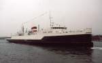 Zum letzten Mal läuft die Güterfähre  Asa-Thor  am 05.04.1997 in den Fährhafen von Nyborg ein.