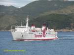 AETHALIA (IMO 8706739) am 16.5.2014 vor Elba /  RoPax-Fähre / BRZ 2.781 / Lüa 91,01 m, B 16,01 m, Tg 4,0 m / 1 Fiat-Diesel,  18 kn /  1991 bei Fincantieri Palermo, Sizilien, Italien / Eigner