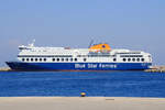 Blue Star Ferries, Blue Star 1, IMO: 9197105, 09.10.2018, Rhodos, Greece.