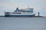 RoRo Fhre ,,Hammerodde‘‘ Heimathafen Rnne luft in Sassnitz am 18.07.2012 aus nach Bornholm.