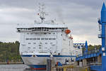 HUCKLEBERRY FINN (IMO 8618358)am 20.9.2018 am Skandinavienkai in Lübeck-Travemünde