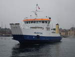 Motorfähre Hojestene im Hafen von Svendborg, gebaut auf der Werft Tórshavnar Skipasmidja in Thorshavn, Baujahr 1997, 2  Volvo-Penta-Dieselmotoren (22.07.2019)