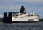 Heckansicht von der Scandlines Fähre KRONPRINS FREDERIK am 01.09.2020 in Warnemünde.