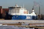 Finnlines Fhre FINNSTAR hat am 23.02.2007 am Hansaterminaali in Helsinki, aus Travemnde kommend, fest gemacht. Schiff der  Starklasse  - Lnge 218 m, Breite 30,5 m, Dienstgeschwindigkeit 25 kn, Tiefgang 7,1 m, Hhe 49,6 m; 201 Kabinen fr 575 Passagiere; Baujahr 2006 in Trieste, Italien.
