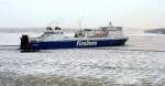 Finnlines Fhre FINNMAID wartet auf Reede auf den frei werdenden Liegeplatz am Hansaterminaali Helsinki am 04.03.2007. Die technischen Daten und die Bauwerft sind die gleichen wie bei MS FINNSTAR.