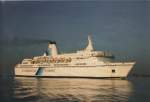 Die Hamburg elbafwrts kurz vor Hamburg im Jahre 1995. Spter umbenannt in Admiral of Scandinavia und zuletzt Caribbean Express.