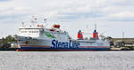 STENA GOTHICA (IMO: 7826867) am 16.08.2019 am Skandinavienkai in Lübeck-Travemünde liegend