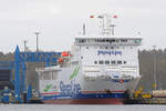 STENA VINGA (IMO 9323699) am 02.04.2021 am Skandinavienkai in Lübeck-Travemünde