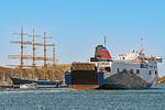 STENA LIVIA (IMO 9420423) am 23.04.2021 in Lübeck-Travemünde einlaufend.