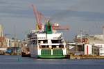 Das 204m lange Fährschiff ULYSSES der Irish Ferries am 03.06.17 im Fährhafen Dublin