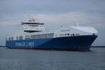 Die EUROCARGO SAVONA auf ihrem Seeweg von Hanko nach Rostock-Überseehafen beim Einlaufen am Abend des 26.11.2021 in Warnemünde