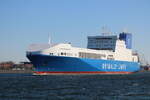 Die Eurocargo Savona auf dem Seeweg von Rostock-Überseehafen nach Hamburg bei Auslaufen am 12.03.2022 in Warnemünde.Es war ein Abschied auf unbestimmte Zeit 