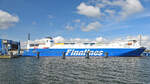 FINNMILL (Finnlines, IMO 9212656) am 02.04.2022 am Skandinavienkai in Lübeck-Travemünde