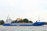 Die HAV SAND IMO-Nummer:9505326 Flagge:Färöer-Inseln Länge:86.0m Breite:12.0m Baujahr:2011 Bauwerft:Lisemco Lilama Shipyard,Haiphong Vietnam auslaufend aus Hamburg vor Teufelsbrück am 20.09.25