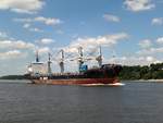 BRIGHT SKY (IMO 9465435) am 16.7.2018: Hamburg einlaufend, Elbe Höhe Övelgönne /  Mehrzweckfrachter / BRZ 30.469 / Lüa 199,97 m, B 30,2 m, Tg 11,7 m / 1 Diesel,