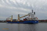 BBC-XINGANG (IMO 9508483)am 10.4.2023 auf dem NOK Höhe Hafen Rendsburg /    Stückgutfrachter (Mehrzweck-Trockenkranträger)  / BRZ  8.255 / Lüa 125,75 m, B 22,32 m, Tg 8 m / 1