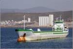 Die 2007 gebaute CFL PROSPECT (IMO 9376440) liegt am 14.10.2011 vor Agadir auf Reede. Sie ist 118 m lang, 13 m breit, hat eine GT von 4.106 und eine DWT von 6.500 t. Heimathafen ist Groningen (Niederlande).