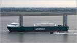 Die 2010 gebaute E-SHIP 1 (IMO 9417141) passiert Bremerhaven weseraufwärts fahrend. Dieses Mehrzweckschiff ist 130,42 m lang und 22,62 m breit, hat eine GT/BRZ von 12.968 und eine DWT von 10.020 t. Sie kann auch 853 TEU oder Schwerlast transportieren und über eine Ro-Ro-Rampe laden. Heimathafen ist Emden. Neben dem Antrieb über Elektromotoren verfügt die E-SHIP 1 über vier 27 m hohe Flettner-Rotoren mit einem Durchmesser von 4 m. 14.08.2020