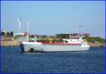 MS FLINTERBOTHNIA IMO 9279408, kommt mit Kalksand von England die Trave aufwrts...