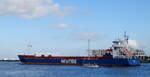 Der 118m lange Mehrzweckfrachter FRISIAN SEA am 06.10.21 ausgehend Rostock