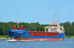 Die Hohe Bank IMO-Nummer:9505302 Flagge:Gibraltar Länge:86.0m Breite:12.0m Baujahr:2010 Bauwerft:Lisemco Lilama Shipyard,Haiphong Vietnam am 23.06.19 bei Fischerhütte im Nord-Ostsee-Kanal