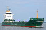 Die JUTLAND IMO-Nummer:9277345 Flagge:Zypern Länge:120.0m Breite:15.0m Baujahr:2004 Bauwerft:Bodewes Shipyards,Hoogezand Niederlande einlaufend nach Travemünde am 26.07.25