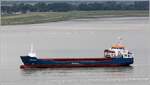 Die 2009 gebaute MANDRAGA (IMO 9433511) fährt Höhe Bremerhaven weseraufwärts. Sie ist 89,96 m lang und 15,82 m breit, hat eine GT/BRZ von 3.845 und eine DWT von 5.241 t. Heimathafen ist St. John's (Antigua and Barbuda). Frühere Namen: IMINA. 08.06.2020