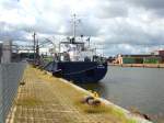 MS NINA aus Finnland, IMO 8618035, hat eine Ladung Hafer zu Brüggen in Lübeck gebracht...