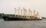 ORNELLA der MSC verlt Hamburg im Juli 1992. Das Schiff wurde 1968 gebaut, Tragfhigkeit 15.528tdw.(MSC ist eine schweizer Reederei!)Verkehrte meistens zwischen Afrika u Europa.