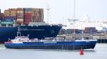 Die Presto am 22.04.2014 im Hafen von Zeebrugge. Sie ist 83m lang und 12m breit.