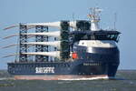 Die PEAK SKARV 1 ,St�ckgut- und Mehrzweckfrachter, IMO-Nummer:1035246 Flagge:Norwegen L�nge:108.0m Breite:21.0m Baujahr:2026 Bauwerft:Huanghai Shipbuilding,Weihai China vor der Alten Liebe Cuxhaven am