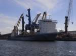 Cargo Ship  Regine  HH Hamburg, IMO: 9393242, L 159m, B 24m, hier im Rostocker Seehafen an der Liebherrpier.