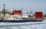 MS RIG IMO 8801137, Heimathafen Valetta/Malta hat trotz Eisgang den Lübecker Burgtorhafen erreicht und am Lagerhauskai 1 festgemacht...Aufgenommen: 7.2.2012